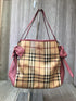 Burberry Haymarket Canter Panel Bow Tote Small Raspberry